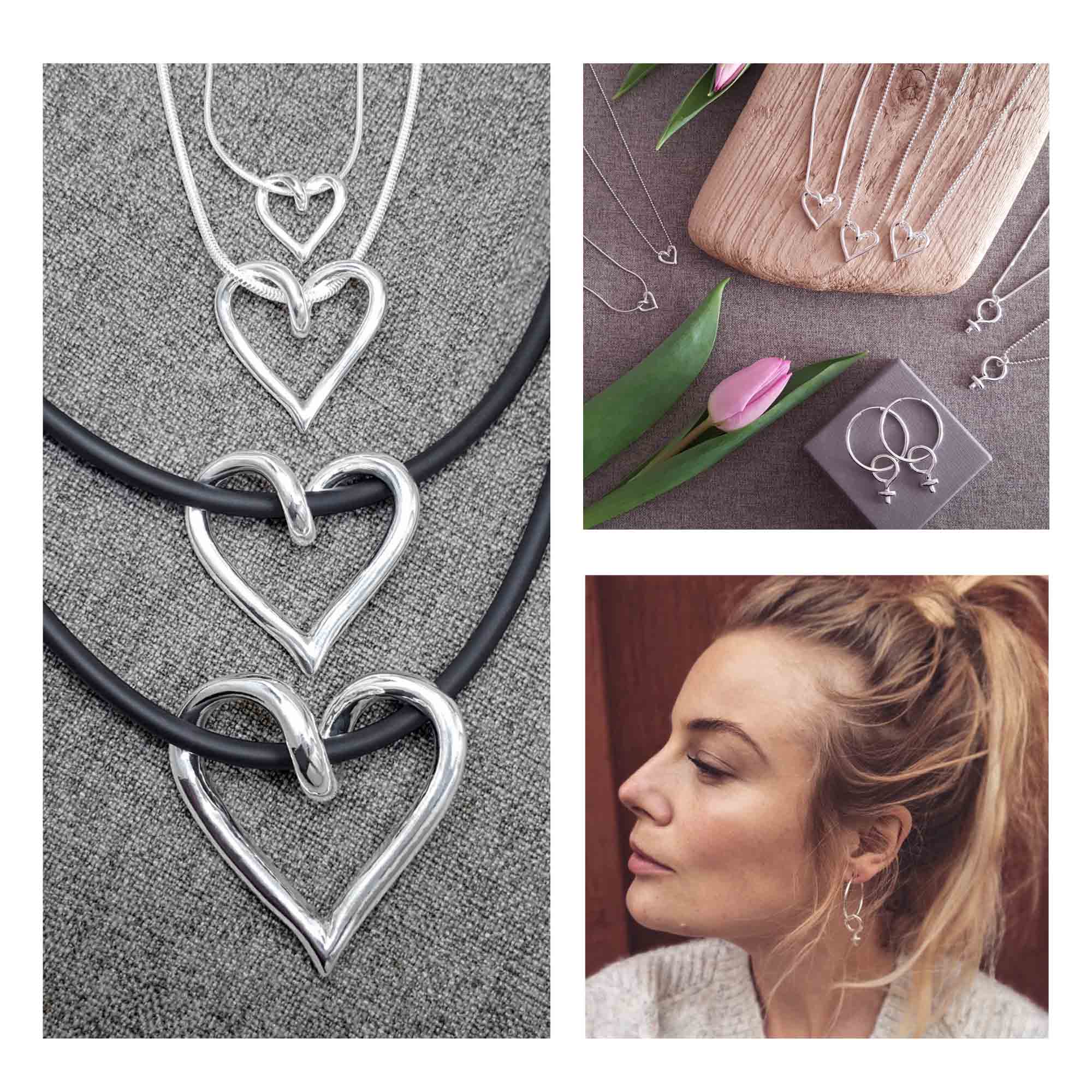 Alla Hjärtans Dag & Internationella Kvinnodagen - silverhjärtan och kvinnosymbol -handgjorda silversmycken från Brokig