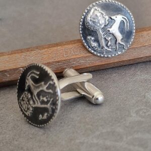 Hälsinglands landskapssigill's mittdel - manschettknappar - oxiderad i äkta silver - säljs i par - handgjorda silversmycken från Brokig silversmycken